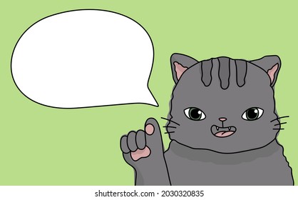 Cute-Katzenlehrer spricht im Unterricht, ein Tier auf grünem Hintergrund.