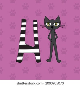Cortar gato con texto Ilustración vectorial Hi.