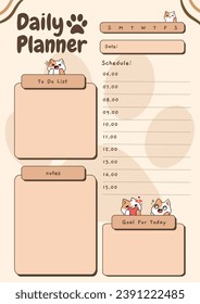 Cute Cat Theme Daily Planner. Daily Planner Vector Template. Daily Planner Printable Template Vector. Vector illustration design. Minimalistic planners. Notebook pages, daily and weekly planner.