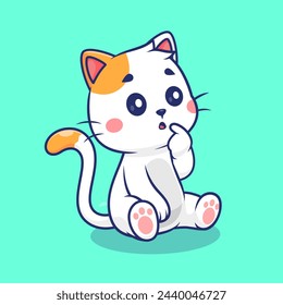 Cute Cat Thinking Cartoon Vector Icon Illustration. Animal Nature Icon Concept Isolated Premium Vector. Flat Cartoon Style