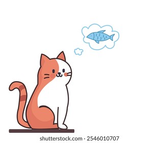 Cute Cat Thinking of Fish Illustration