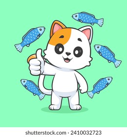 Cute Cat Thumbs Up With Fish Cartoon Vector Icon
Illustration. Animal Food Icon Concept Isolated Premium
Vector. Flat Cartoon Style