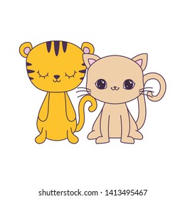 cute cat and tiger animals isolated icon