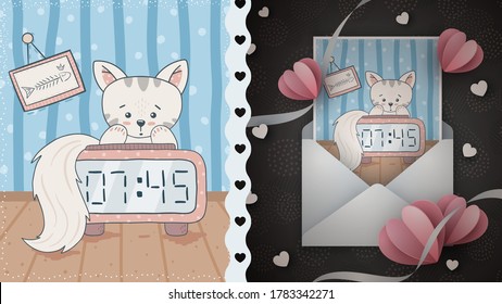 Cómprate idea del tiempo del gato para la tarjeta de saludo.
