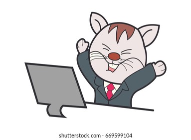Cute Cat Tired. Vector Illustration. Isolated on white background.