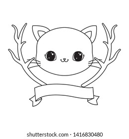 cute cat with tree branches and ribbon
