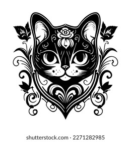 cute cat tribal tattoo features a stylized image of a feline with bold, black lines and intricate patterns. It's a purrfect choice for cat lovers