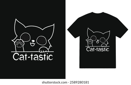 cute cat t-shirt design illustration with typography, cat t-shirt design