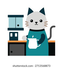 Lindas Contraseñas de escritura de gatos de forma segura en la computadora en un espacio de trabajo mínimo, manteniendo la seguridad mientras agrega un encanto divertido a las ilustraciones profesionales de oficina de Vector.
