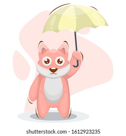 Cute cat with umbrella cartoon design vector