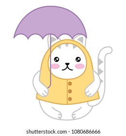 cute cat with umbrella kawaii character