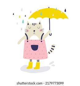 
Cute cat with umbrella. Vector illustrations