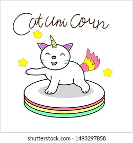 cute cat unicorn cartoon, cute cat unicorn cartoon for shirt kids design/puzzle kids