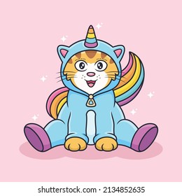 Cute cat unicorn with colorful costume. Animal vector icon illustration, isolated on premium vector