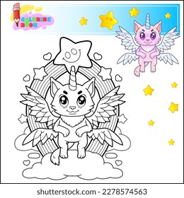 cute cat unicorn coloring page