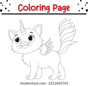 cute cat unicorn Coloring page for children. kitten coloring  Page Outline Of cartoon. pet line art