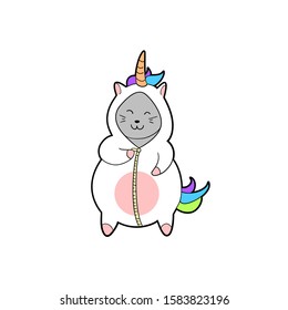 Cute cat in a unicorn costume,
cat pretending pony. Vector isolated picture of unicorn cat. Animal fun character, pet unicorn.