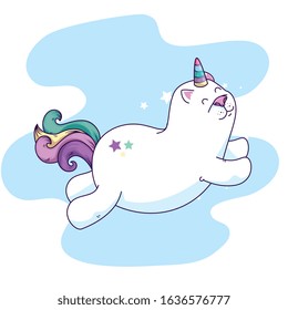 cute cat unicorn fantasy icon vector illustration design