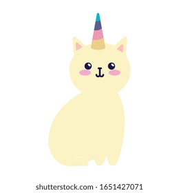 cute cat unicorn fantasy icon vector illustration design