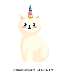 cute cat unicorn fantasy icon vector illustration design