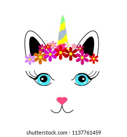 Cute cat unicorn illustration for kids. unicorn cat  vector print design for kid clothes.