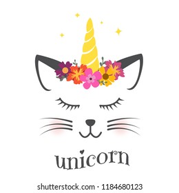 Cute cat unicorn illustration for kids