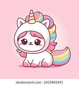 Cute cat unicorn kawaii mascot cartoon illustration