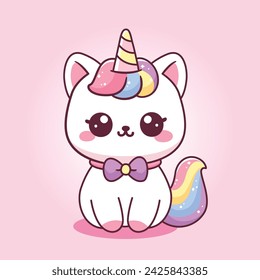 Cute cat unicorn kawaii mascot cartoon illustration