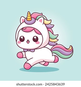 Cute cat unicorn kawaii mascot cartoon illustration