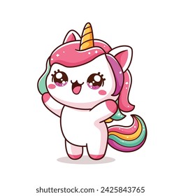 Cute cat unicorn kawaii mascot cartoon illustration