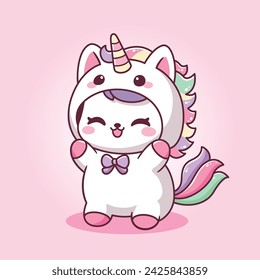 Cute cat unicorn kawaii mascot cartoon illustration