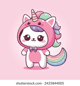 Cute cat unicorn kawaii mascot cartoon illustration