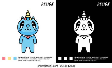 cute cat unicorn mascot cartoon. illustration for t shirt, poster, logo, sticker, or apparel merchandise.