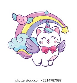 Cute cat unicorn   stars rainbow cartoon illustration