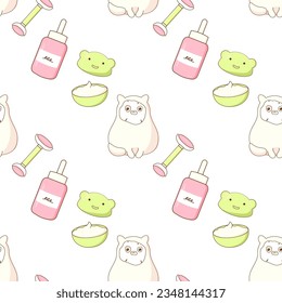 cute cat uses kawaii korean cosmetics seamless 