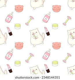 cute cat uses kawaii korean cosmetics seamless 