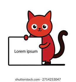 Cute cat using big office whiteboard during project, vector illustration, professional cat, collaborative workspace, office teamwork, modern business environment