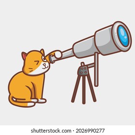 gato lindo con telescopio binocular. dibujos animados Estilo plano aislado animal Pegatina web Icono Icono Icono Icono Ilustración de logotipo de mascota