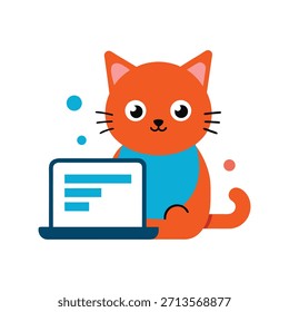 Gato lindo que usa el ventilador del escritorio en el día caliente de la oficina en estilo minimalista plano, permaneciendo cómodo mientras que agrega el encanto juguetón a las ilustraciones profesionales de la oficina.