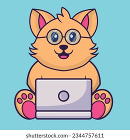 Cute cat using laptop character