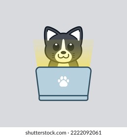 Cute Cat Using Laptop Illustration