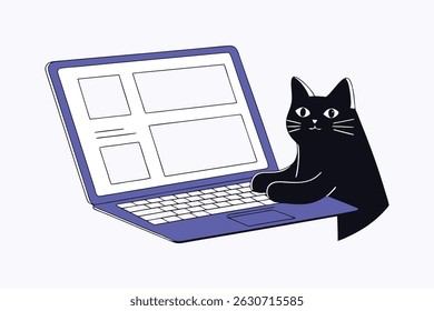 Cute Cat Using Laptop Vector Art illustration