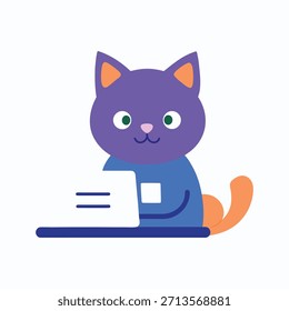 Cute cat using photocopy machine in simple modern office, completing tasks efficiently while adding playful charm to professional vector office illustrations.