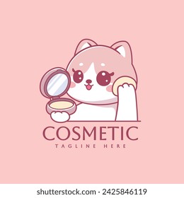 Cute cat using skin care cosmetic mascot logo