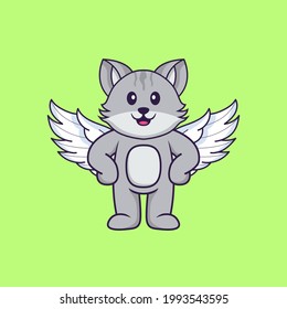 Cute cat using wings. Animal cartoon concept isolated. Can used for t-shirt, greeting card, invitation card or mascot.