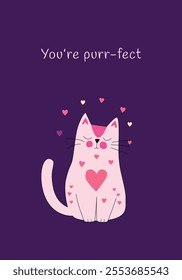 Cute Cat Valentine Card with Heart Design