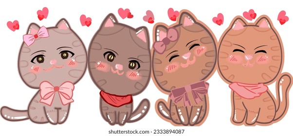 Cute cat for Valentine day,Love concept. Vector illustration.