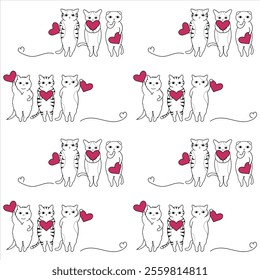Cute cat with Valentine heart seamless pattern