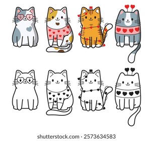 Cute cat valentines day, vector illustration