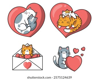 Cute cat valentines day, vector illustration	